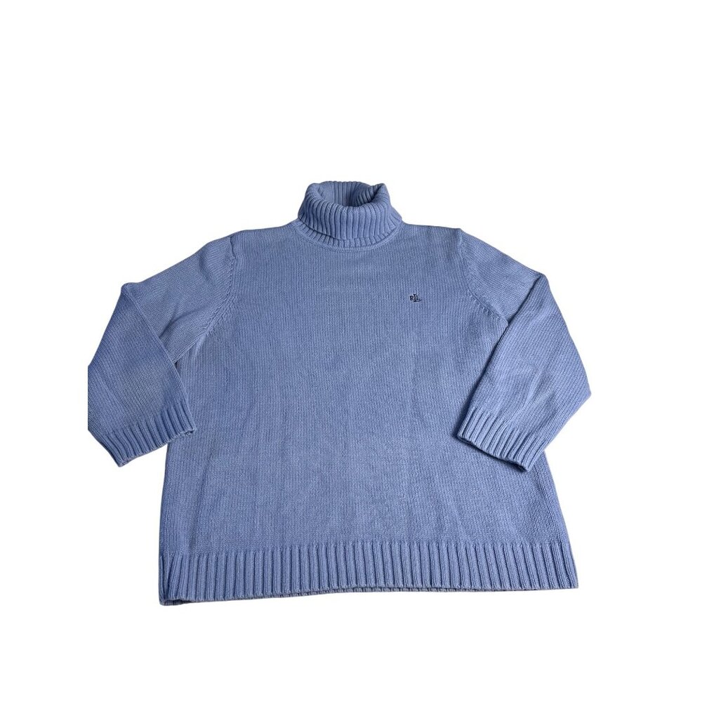 Lauren Ralph Lauren Womens Blue Ribbed Turtleneck Sweater XL 100% Cotton